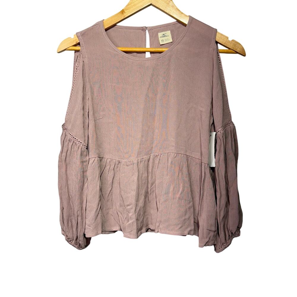 O’Neill Women’s Mauve Cold Shoulder Peplum Top XS Long Sleeve Boho Chic New
